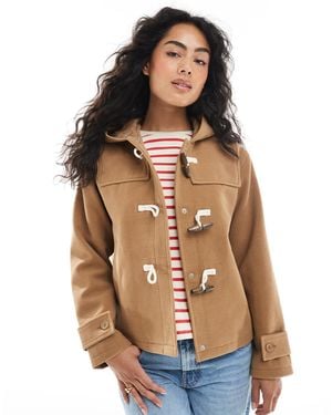 Brave Soul Hooded Faux Wool Duffle Coat With Toggle Front - Brown