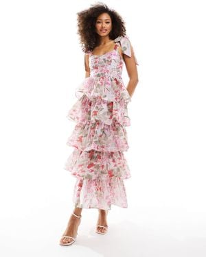 & Other Stories Corset Front Tiered Maxi Dress - Pink