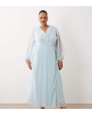 Vila Curve Vestido Largo Azul Claro De Manga Larga De Plumeti De Chifón De
