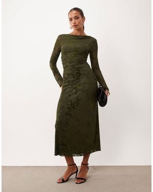 Nobody's Child Lana Cowl Neck Long Sleeve Ruched Midi Dress - Green