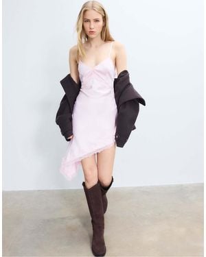 Stradivarius Short Asymmetric Satin Dress - White