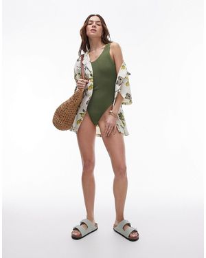 TOPSHOP – gekräuselter badeanzug - Weiß