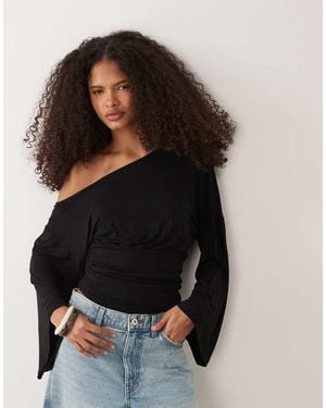 ASOS Fallen Shoulder Cinched Waist Top - Black