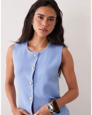 Brave Soul Compact Knit Vest With Contrast Buttons - Blue