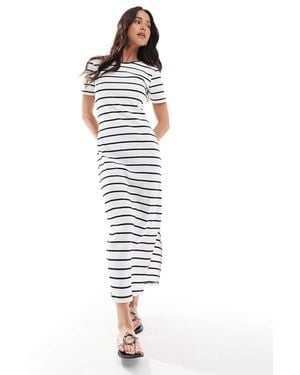 French Connection Vestito T-Shirt Lungo A Colonna Bianco E Blu A Righe A Coste