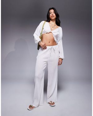 ASOS Mira Cotton Crinkle Wide Leg Beach Trouser - Gray