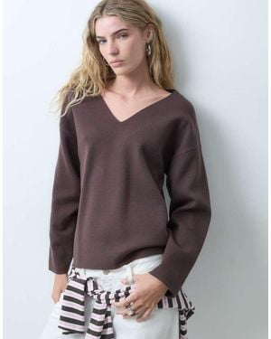 Object Co-Ord Maglione Con Scollo A V Strutturato - Marrone
