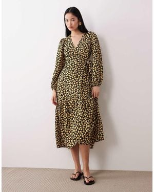 Wednesday's Girl Long Sleeve Wrap Around Midaxi Dress - Natural