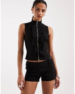 Motel Hanae Zip Frill Detail Top - Black