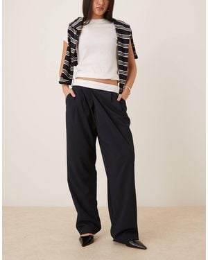 ASOS Tailored Wide Leg Pants With Asymmetric Raw Edge Waistband - Blue