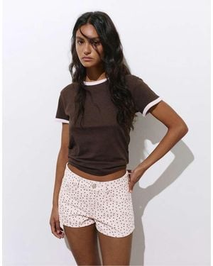 Pull&Bear Mini Polka Dot Shorts - Brown