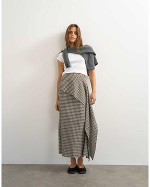 TOPSHOP Gonna Lunga Con Dettaglio Drappeggiato A Quadri - Bianco