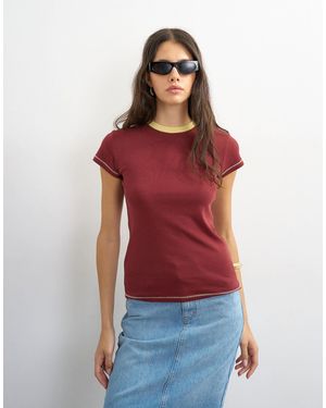 TOPSHOP Jersey Tipping Detail Everyday Tee - Red