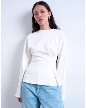 TOPSHOP Getailleerd T-Shirt Met Structuur En Lange Mouwen - Wit