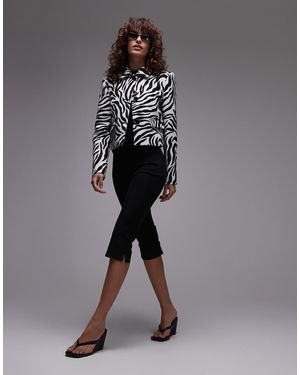 Mango Zebra Print Cropped Jacket - White