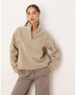 Brave Soul Quarter Zip Sherpa Fleece - Natural