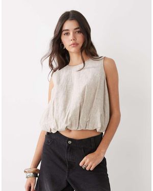 Monki Linen Bubble Top - Natural