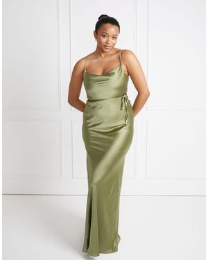 Six Stories Bridesmaid Satin Cami Bias Maxi Dress - Green