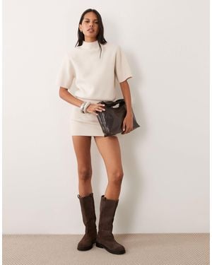 ASOS Shoulder Pad Short Sleeve Ruched Dress - Natural