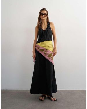 TOPSHOP Maxi Zonnejurk Van Popeline Met Gerimpelde Hals - Zwart