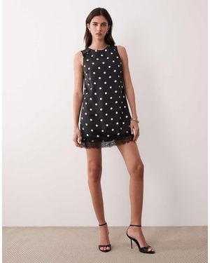 Nobody's Child Sasha Satin Lace Trim Sleeveless Shift Mini Dress - Black