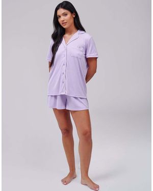 Loungeable Super Soft Jersey Rib Traditional Short Sleeve Set - Purple
