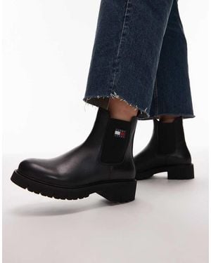 Tommy Hilfiger Botas Chelsea Negras De Cuero De - Azul