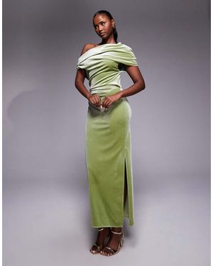 ASOS Vestido Midi De Terciopelo Con Hombro Caído De - Verde