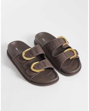 ASOS Falcon Double Buckle Footbed Sandals - Brown
