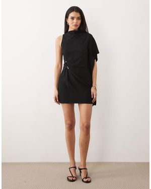 Mango One Shoulder Mini Dress With Hardware Detailing - Natural