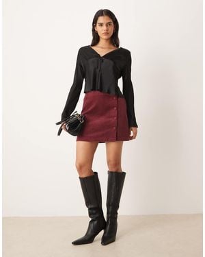 Nobody's Child Bingley Cord Wrap Button Front Mini Skirt - Red