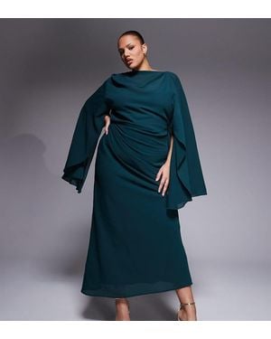 ASOS Asos Design Curve Kimono Sleeve Cape Detail Draped Midaxi Dress With Open Back - Blue