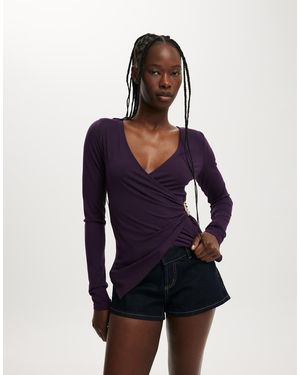 Cotton On Trim Detail Long Sleeve Wrap Top - Blue