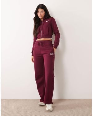 Kaiia Logo Ribbed Waistband Star Pocket Detail Wide Leg jogger Co-ord - Red