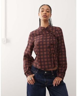 Reclaimed Vintage Long Sleeve Fitted Shirt With Asymmetric Tie Detail - Red