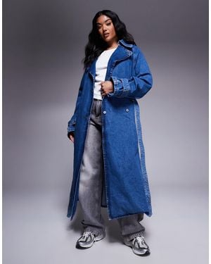 HUGO Garena Oversized Fit Denim Trench Coat - Blue