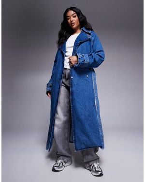HUGO Garena Oversized Fit Denim Trench Coat - Blue