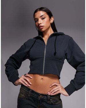 Abrand Jeans Cropped Drop Shoulder Zip Through Hoodie - Blue
