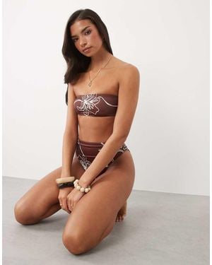 ASOS Top Bikini A Fascia Color Cioccolato Con Stampa Di Palme - Marrone