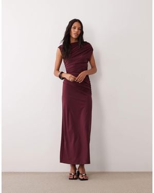 4th & Reckless Double Layered Slinky Drape Waist Detail High Neck Sleeveless Maxi Dress - Pink