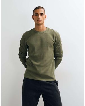 AllSaints Ellis Long Sleeve Waffle Logo T-shirt - Green