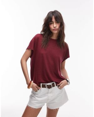 ARKET Linen Blend T-Shirt With Cap Sleeves - Red
