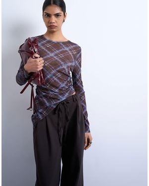 TOPSHOP – langärmliges oberteil mit karomuster - Mehrfarbig