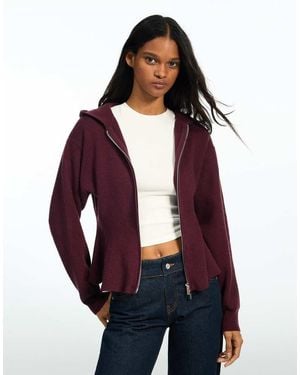 Bershka Hood Peplum Sweatshirt - Purple