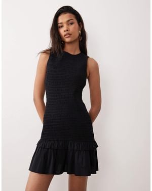 Nobody's Child Henley Cotton Drop Waist Frill Detail Mini Dress - Black