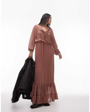 TOPSHOP Vestito Lungo A Maniche Lunghe Color Speziato Con Pinces - Marrone