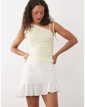 Mango Teen Linen Mix Asymmetric Hem Mini Skirt - White