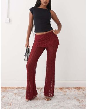 Noisy May Pantalones Oscuro Con Detalle De Falda Superpuesta De Encaje De - Rojo