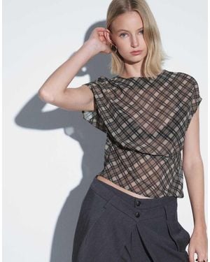 Motel Zayla Chiffon Vintage Check Top Co-Ord - Grey