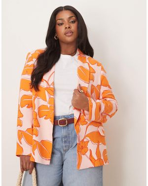 ASOS Curve Relaxed Blazer With Linen - Orange